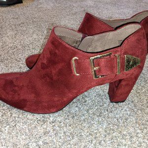 Deep red ankle boot with buckle